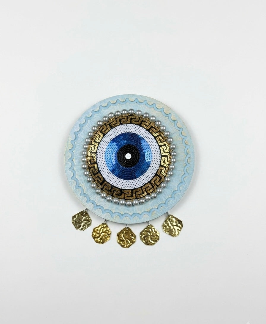 Handcrafted Evil Eye Wall Hanging with Dangling Coins (30 cm)