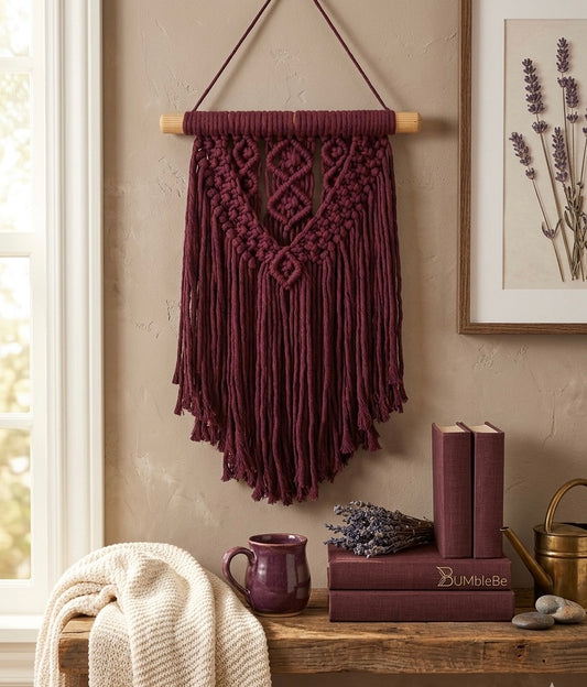 Hand-Woven Burgundy Fringe Wall Art