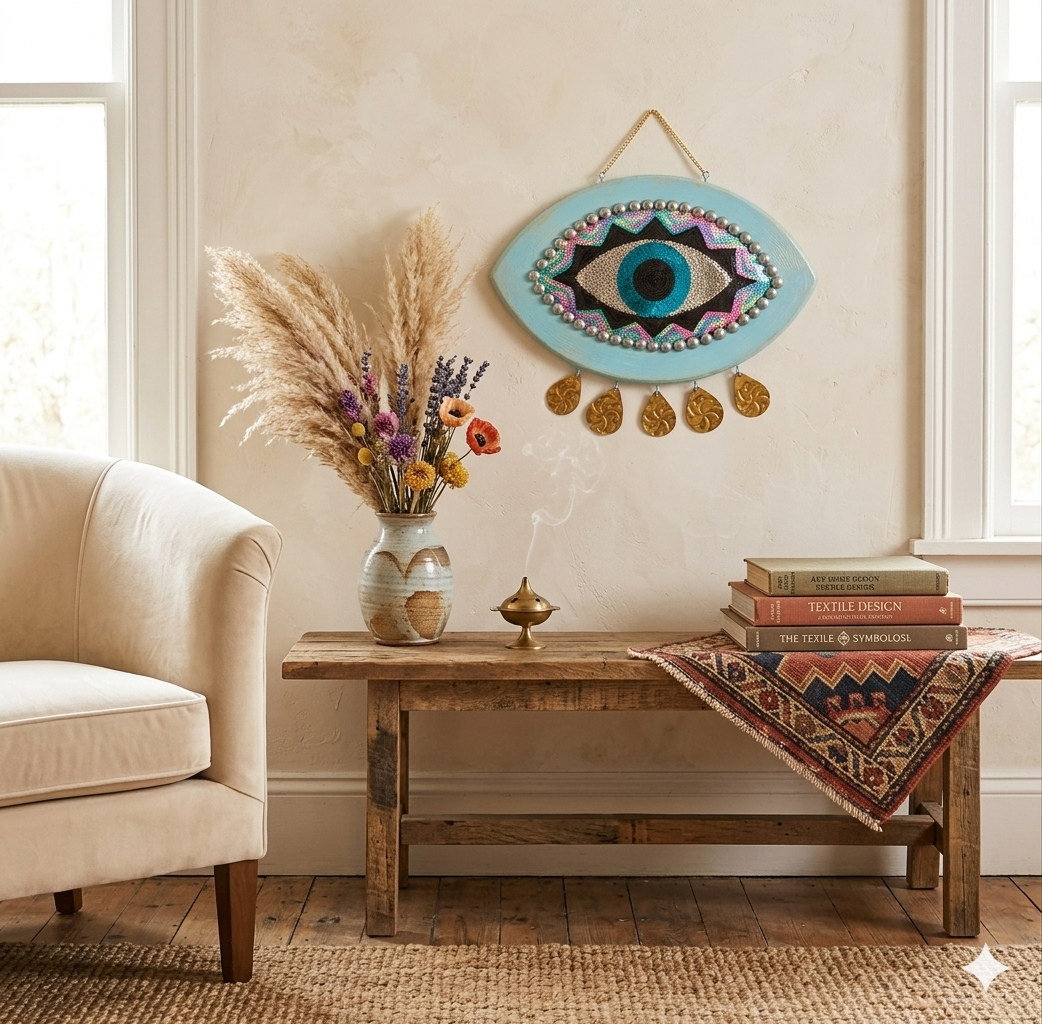 Handcrafted Evil Eye Wooden Wall Hanging