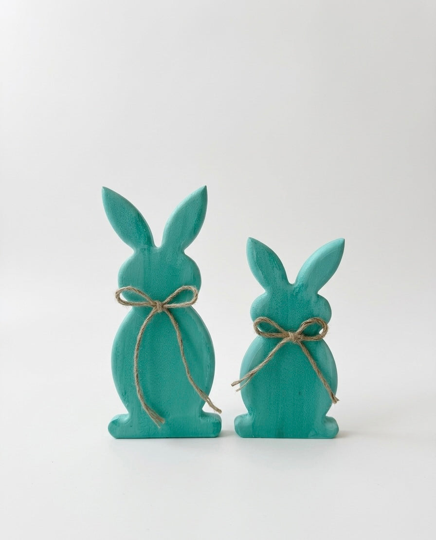 Rustic Hand-Painted Wooden Easter Bunny Set