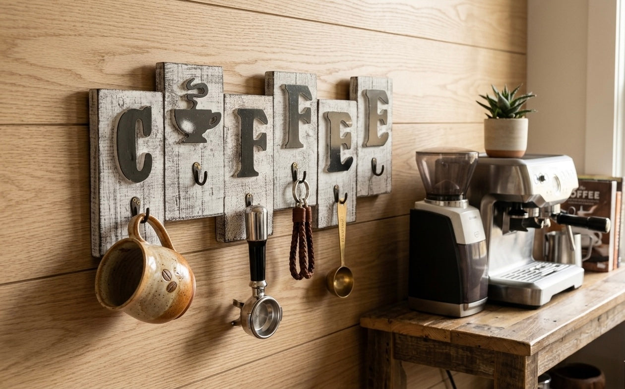 Rustic "COFFEE" Wooden Wall Organizer