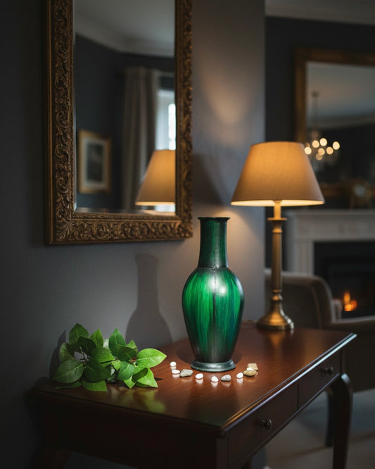 Emerald Radiance Hand-Painted Metal Vase