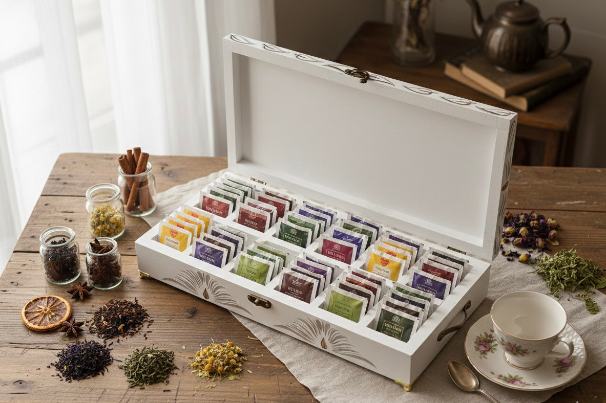 Artisanal Hand-Painted Wooden Tea Chest
