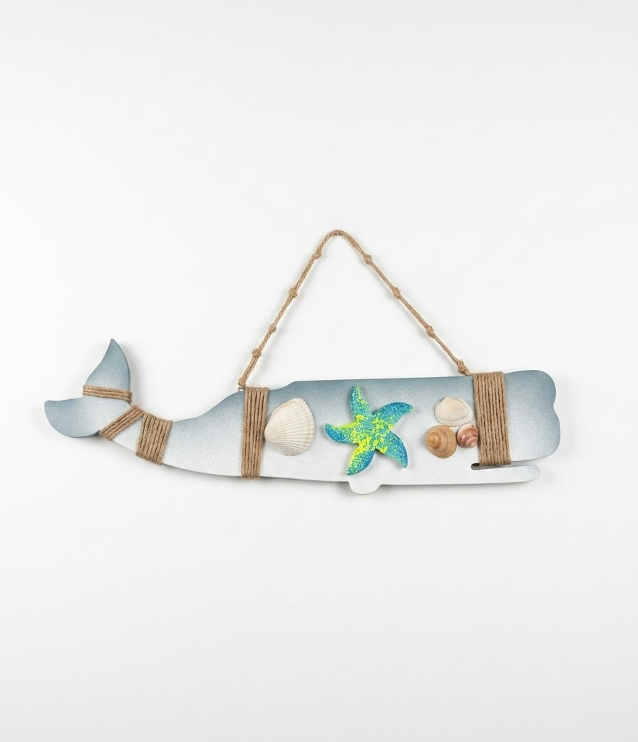 Handcrafted Coastal Wooden Whale Wall Decor