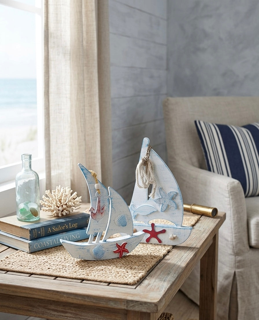 Nautical Wooden Sailboat Decor (30x25 cm)