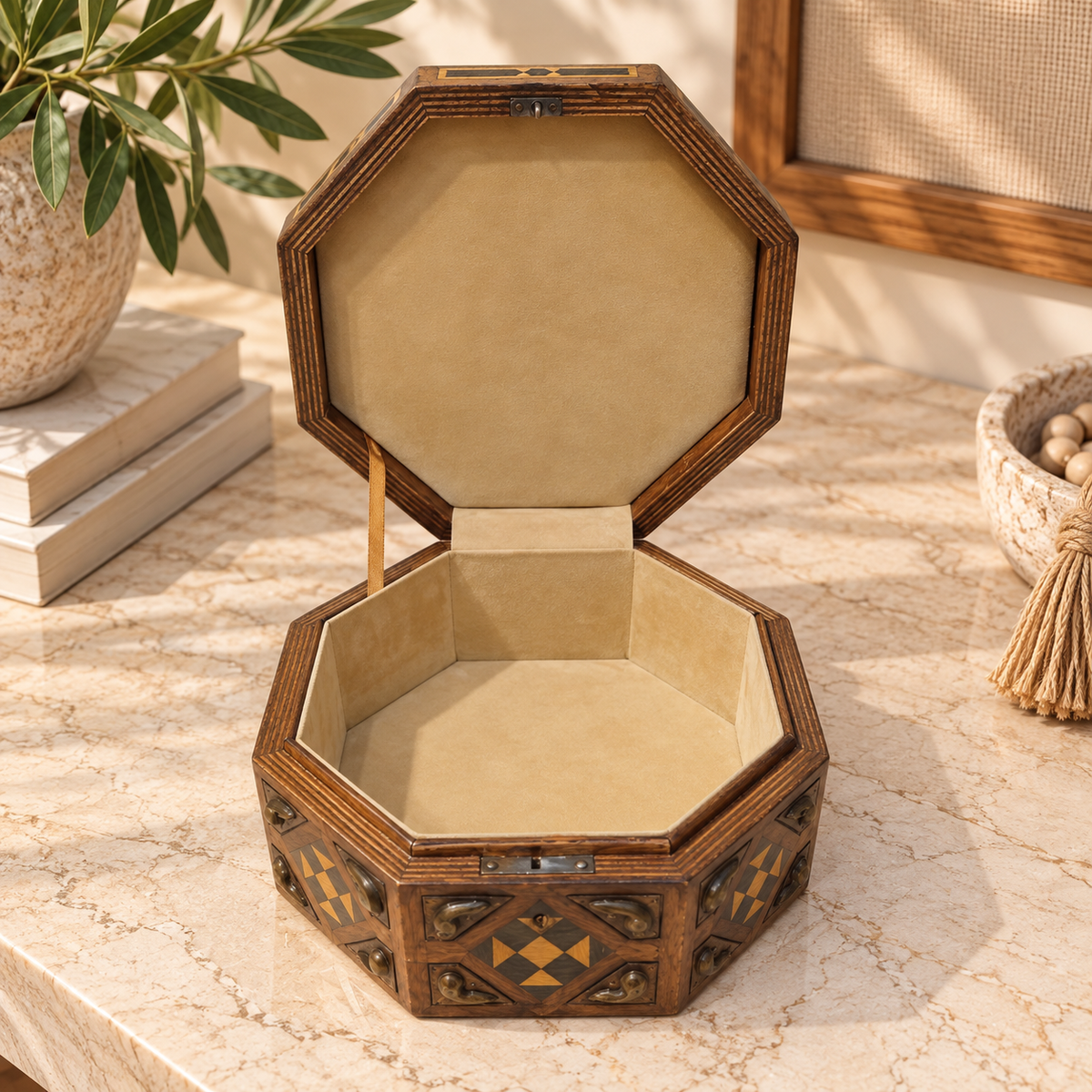 Moroccan-Inspired Inlaid Wooden Keepsake Box