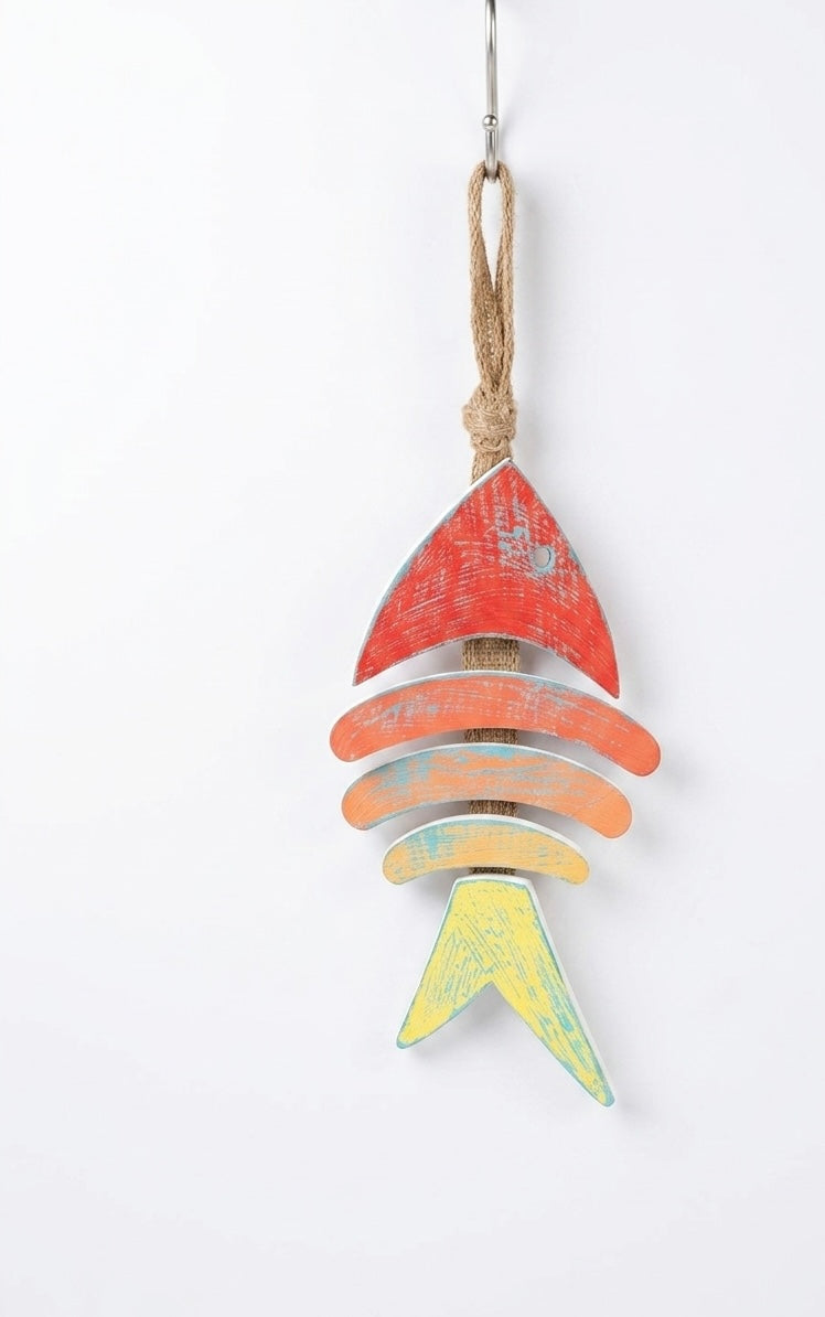 Nautical Hand-Painted Wood Fish Wall Hanging