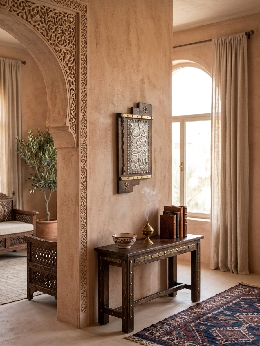 Handcrafted Wooden & Embossed Metal Islamic Wall Art (55 x 30 cm)