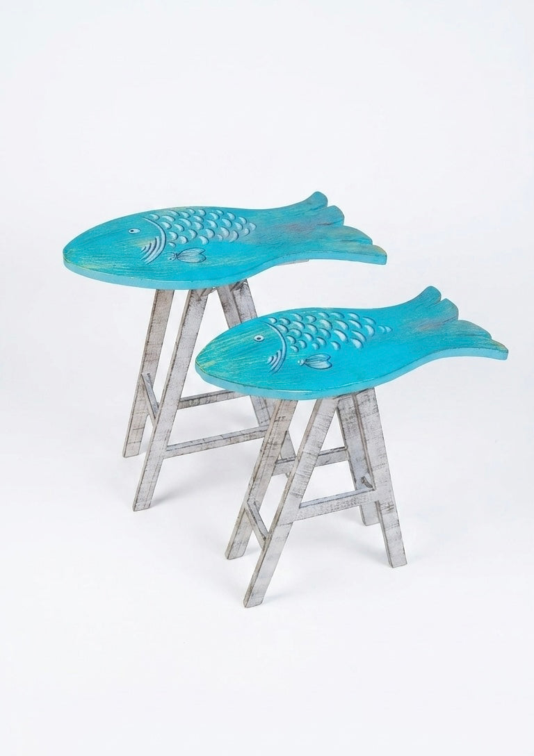 Nautical Nested Side Tables – Fish-Shaped Accent Trio (Set of 2)