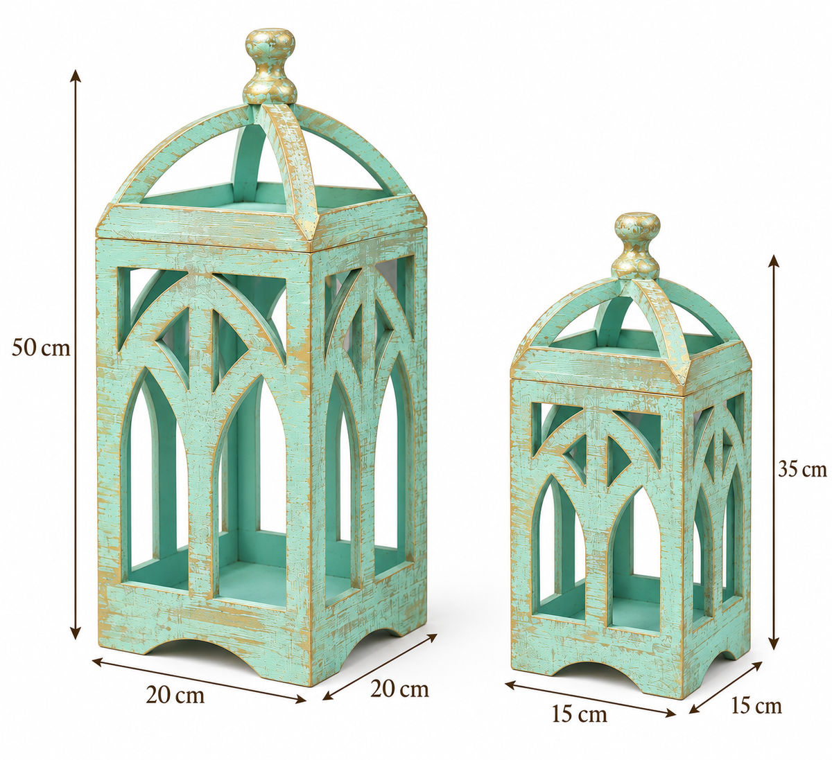 Vintage Wooden Lantern Set – Set of 2