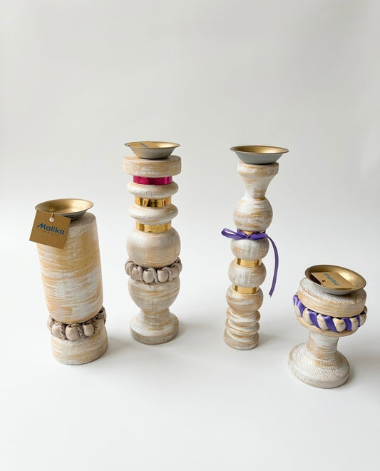 Hand-Carved Wooden Candle Holders