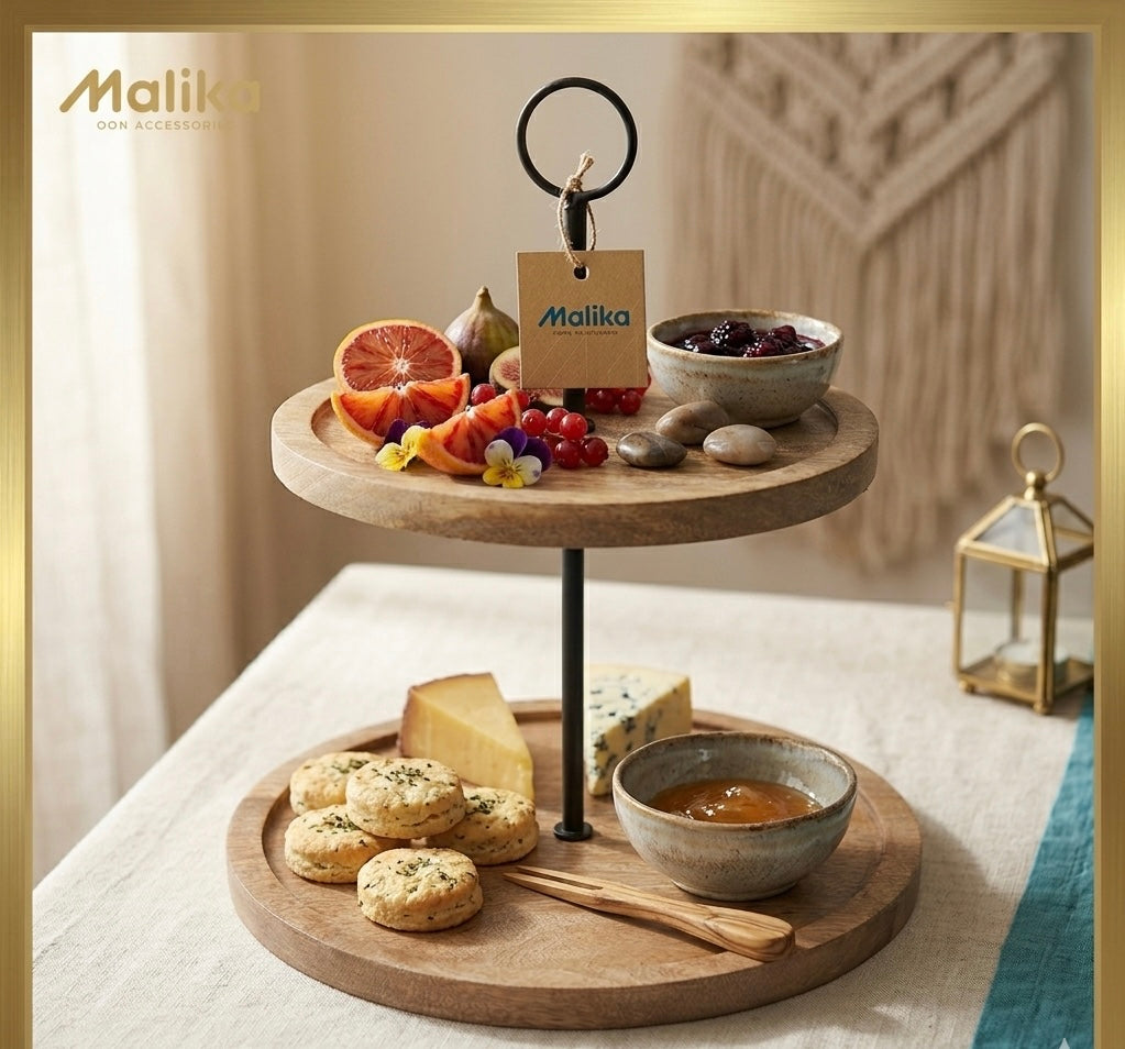 2-Tier Mango Wood Serving Stand