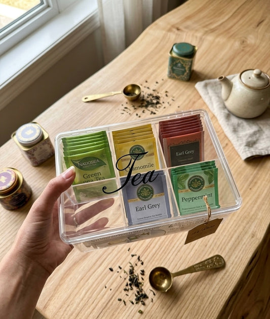 Malika Clear Acrylic Tea Storage Box – 6 Compartments