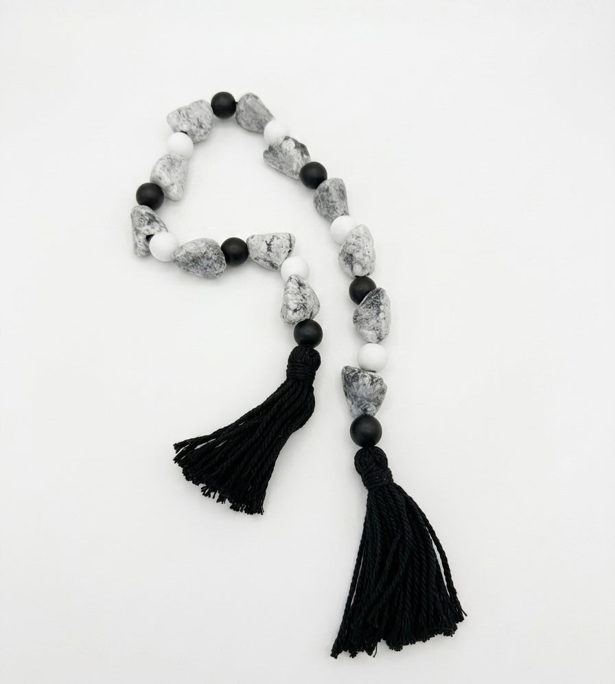 Artisan Stone & Wood Bead Garland with Jute Tassels