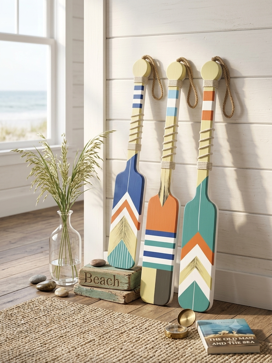 Hand-Painted Coastal Oars – Set of 3