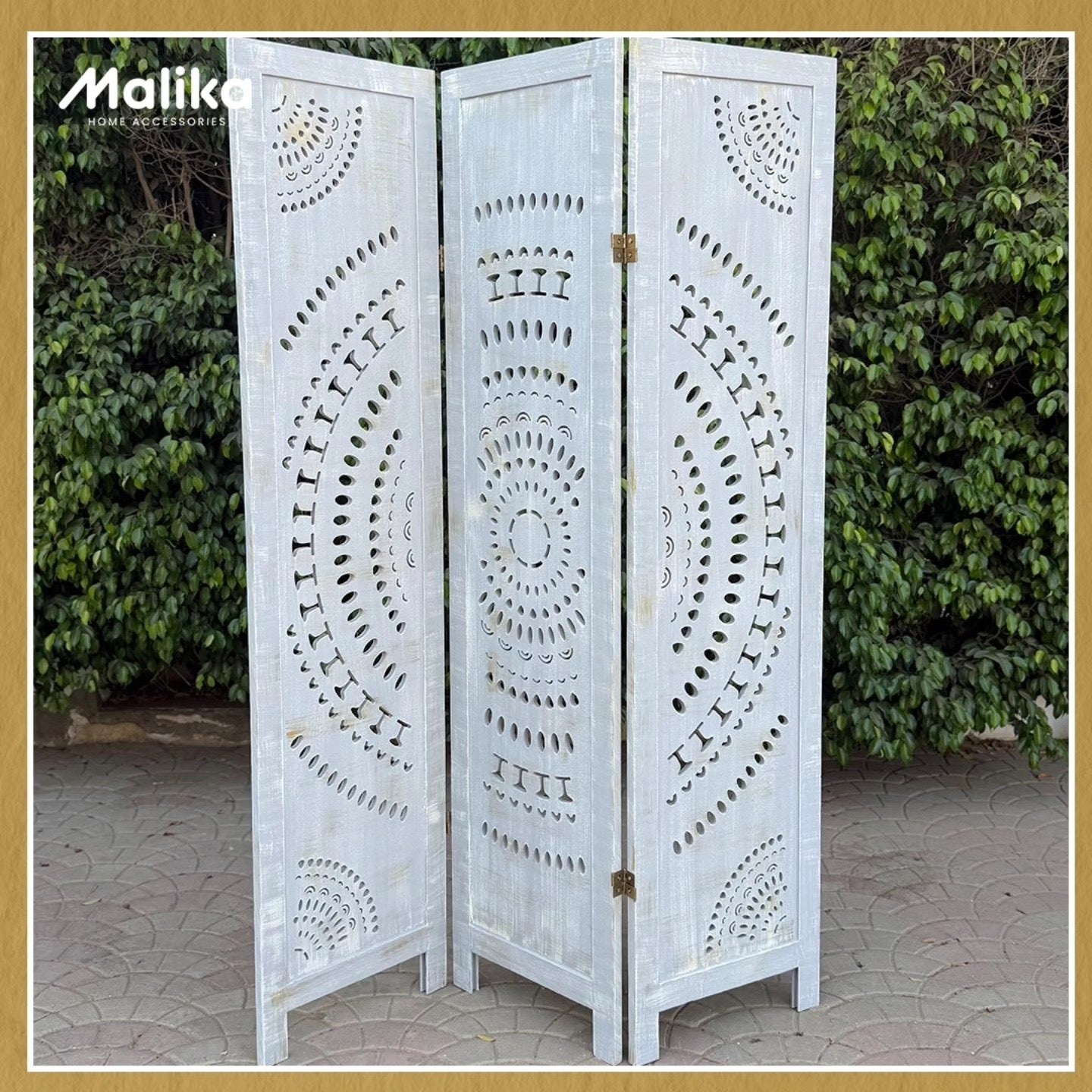 The Mandala Carved Wood Room Divider – Antique White