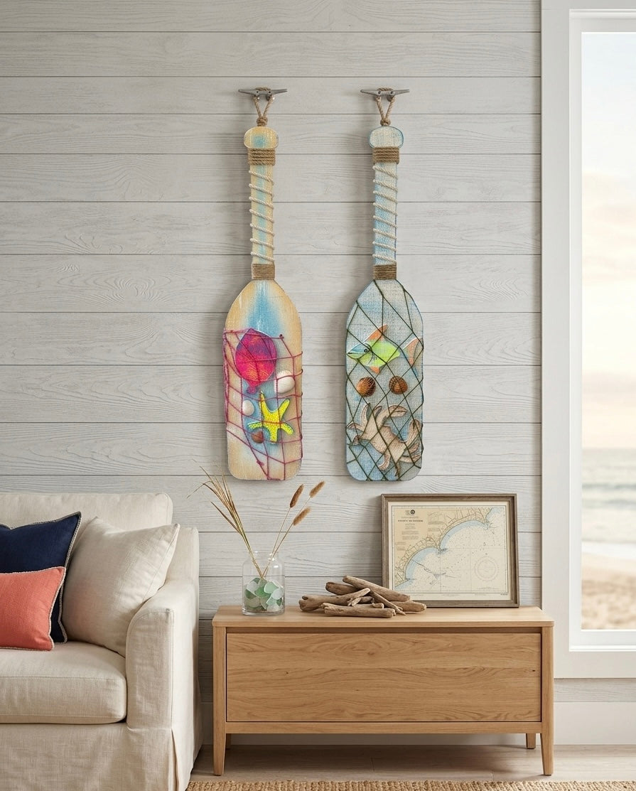 Coastal Breeze Hand-Painted Wooden Paddle Wall Art