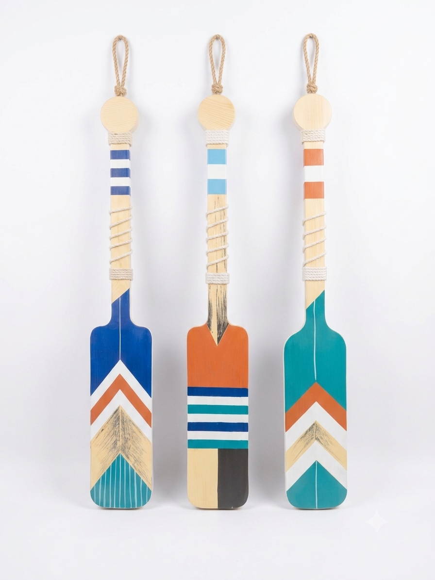 Hand-Painted Coastal Oars – Set of 3