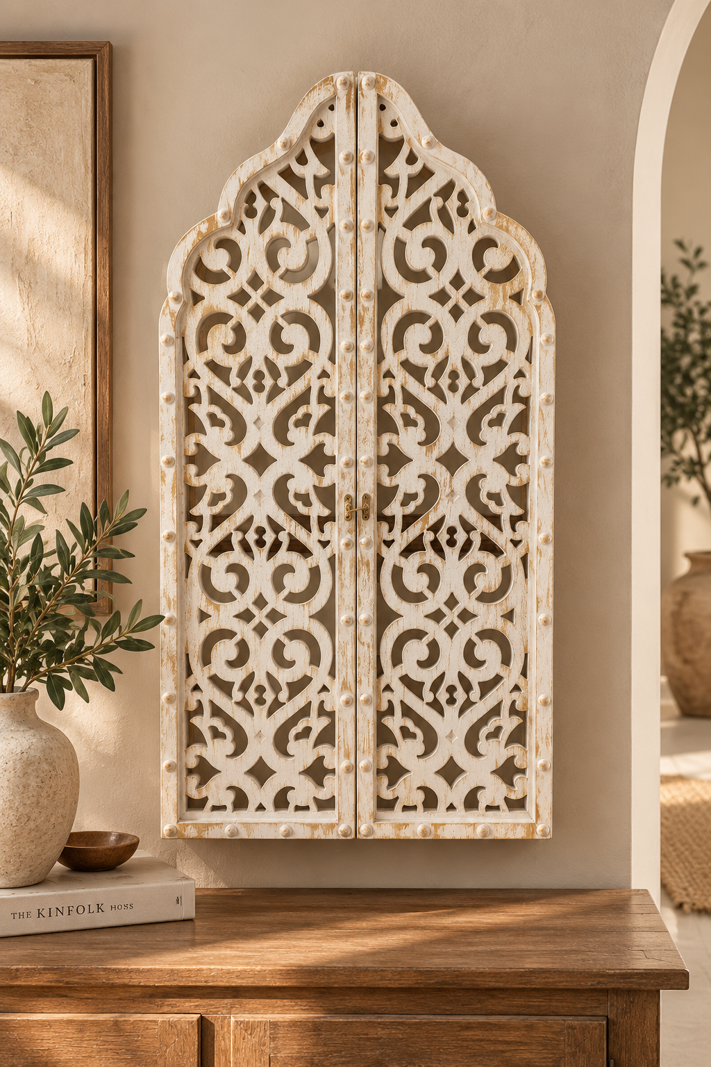 Ornate Mirror & Key Organizer Cabinet