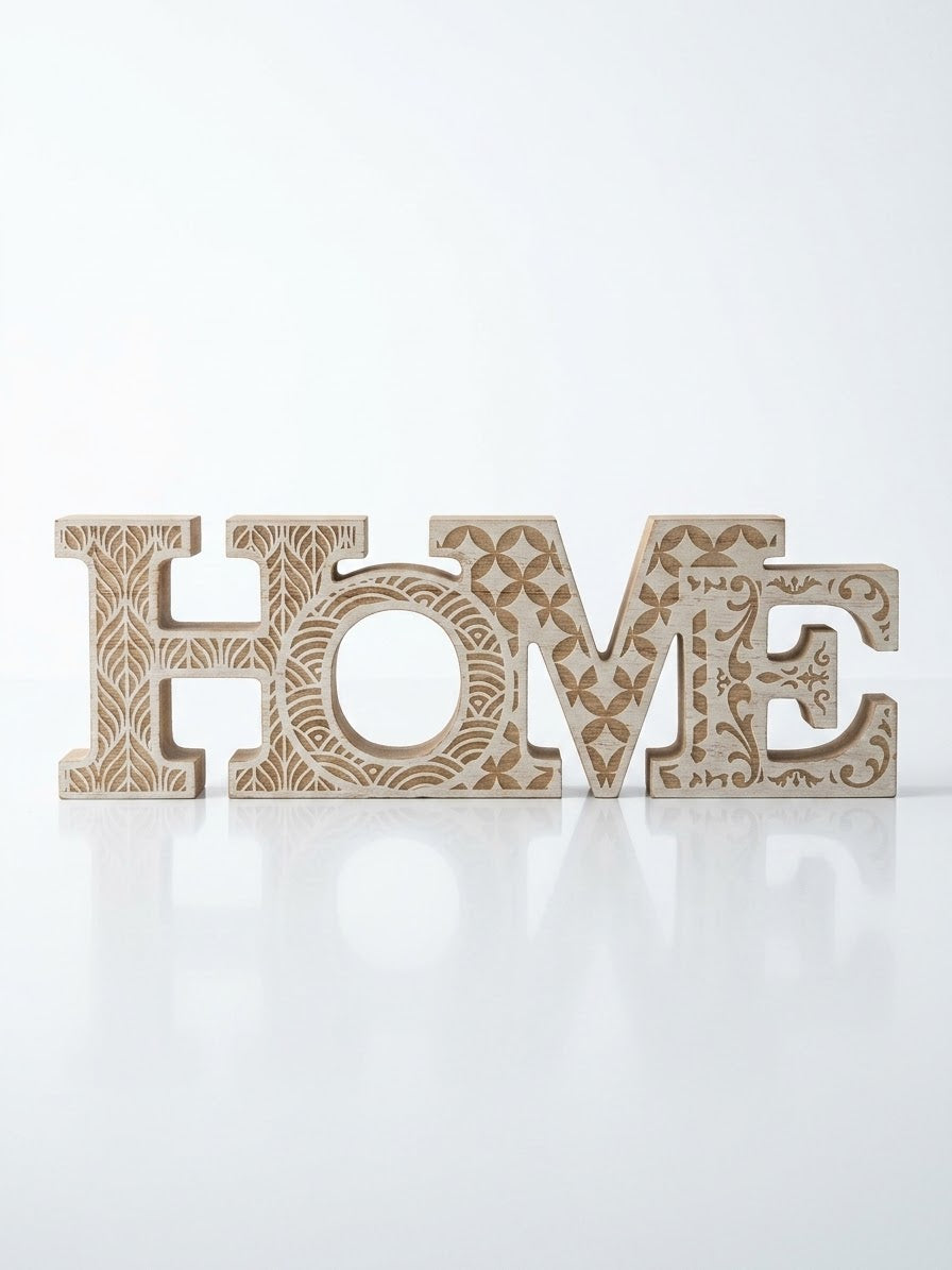 Hand-Carved Wooden "HOME" Block Sign Decor (10 x 30 cm)