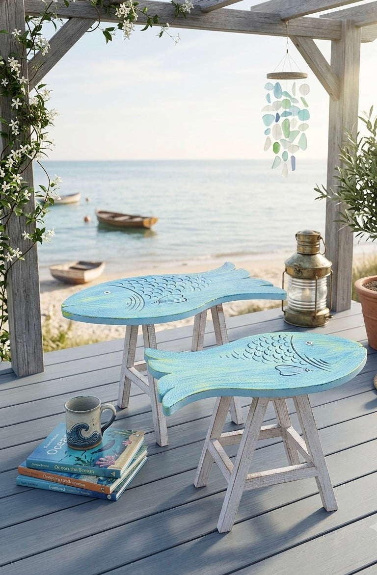 Nautical Nested Side Tables – Fish-Shaped Accent Trio (Set of 2)