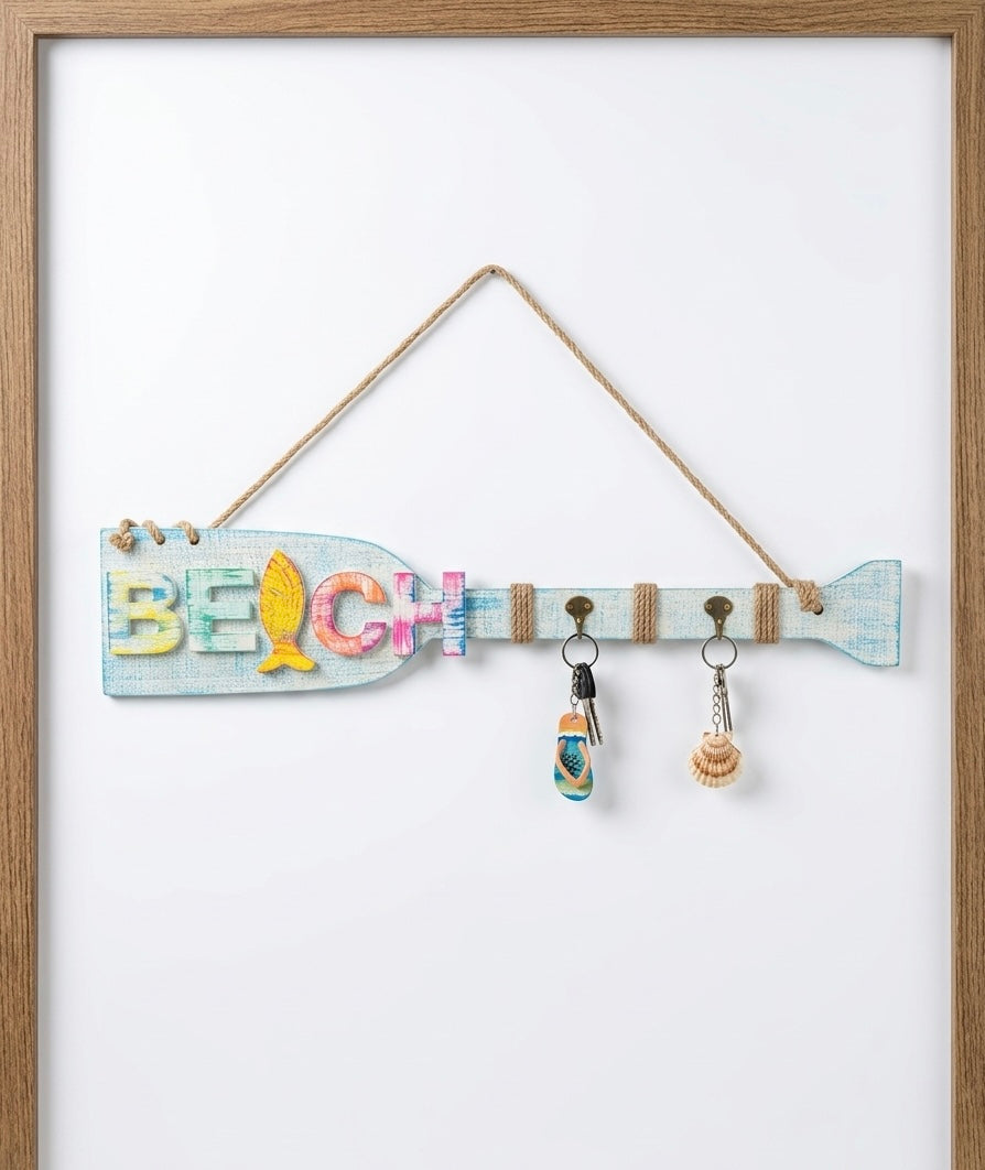 Nautical "Beach" Wooden Oar Key & Coat Hanger