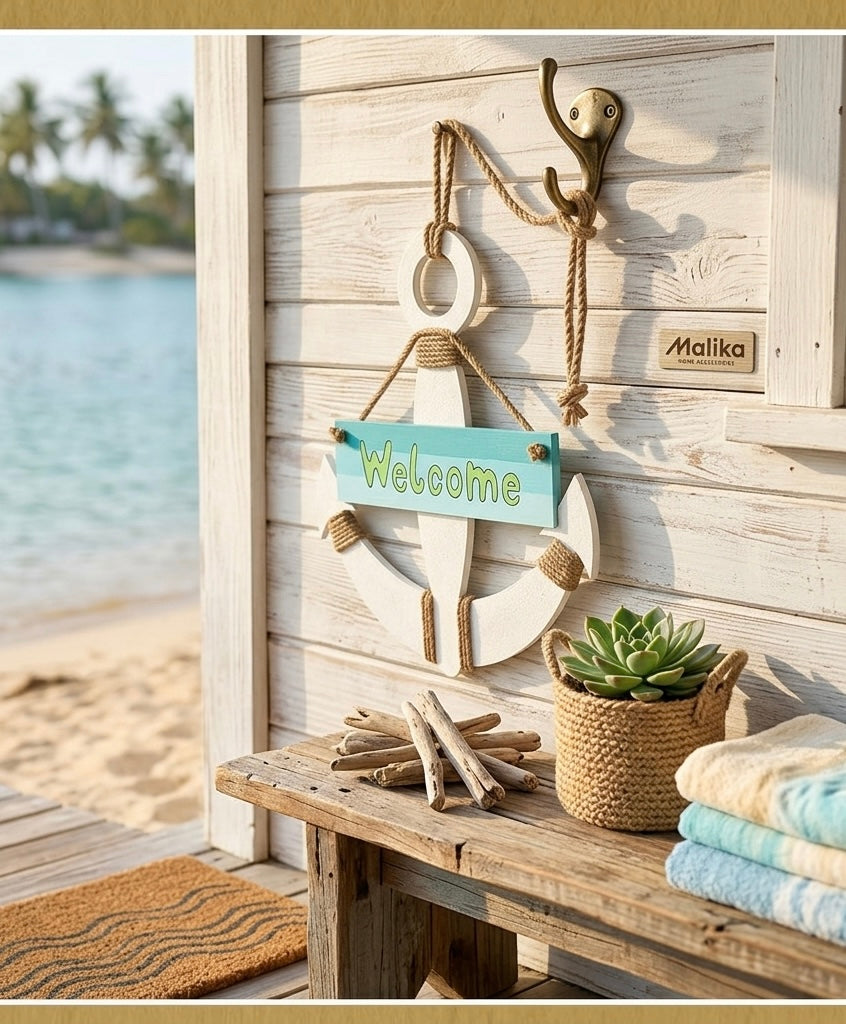 Artisanal Nautical Anchor "Welcome" Wall Art