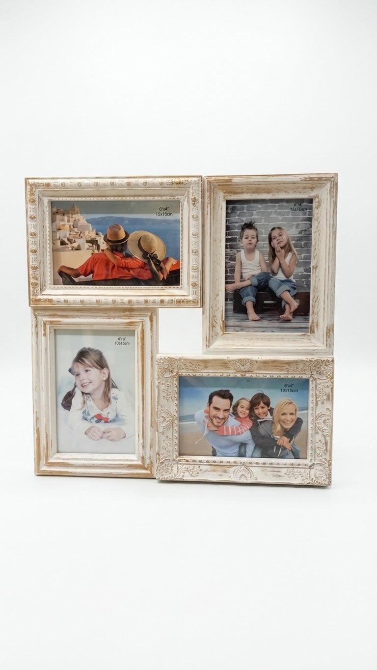 Rustic Distressed White 4-Opening Collage Picture Frame