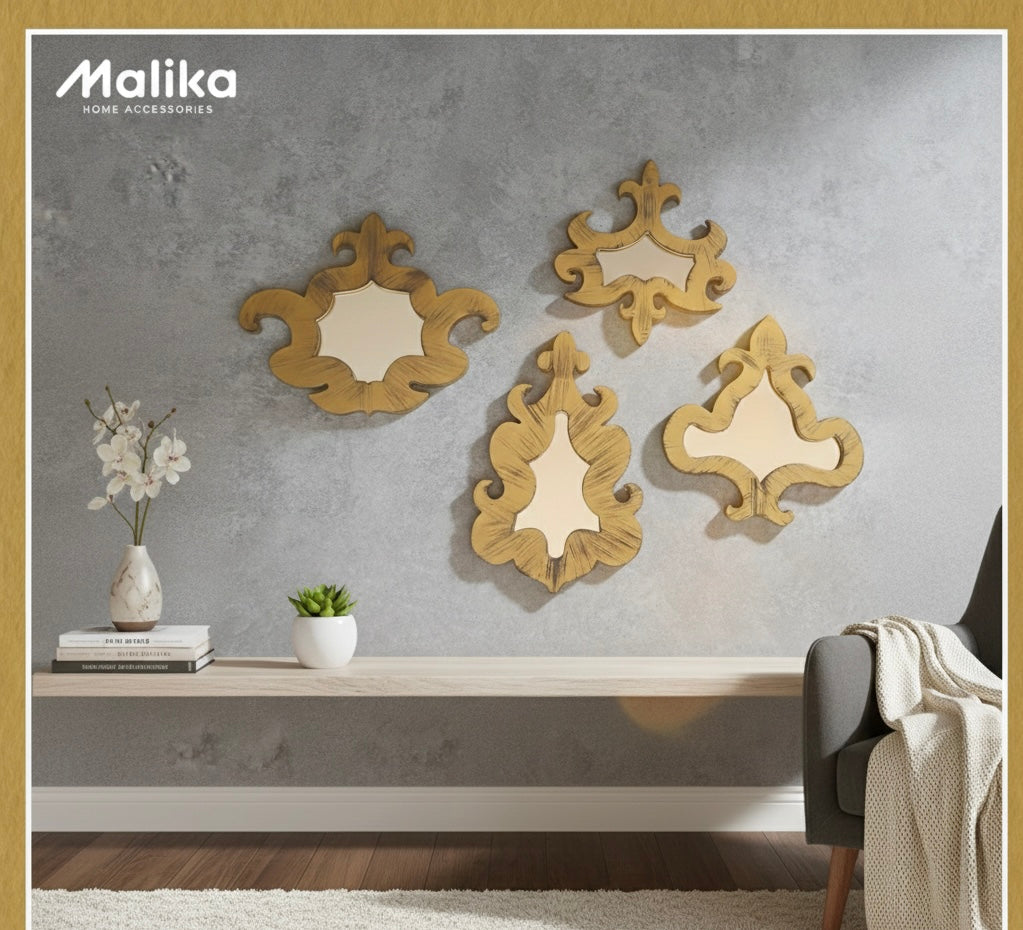 Artisan Fleur-de-Lis Mirror Set | Hand-Painted Vintage Gold & Grey