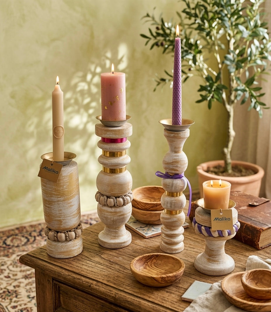 Hand-Carved Wooden Candle Holders