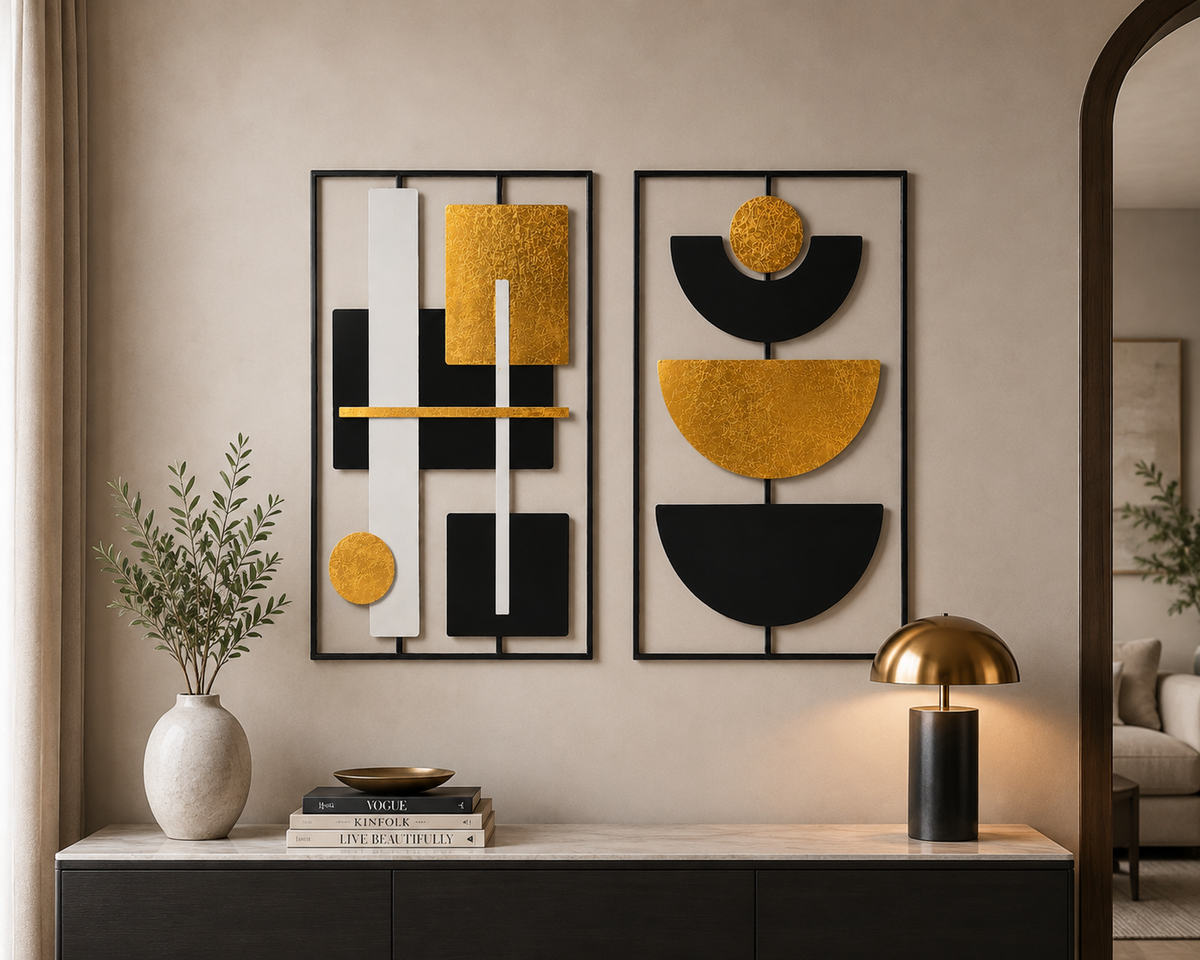 Golden Geometry Wall Art – Black & Gold | 40 × 60 cm