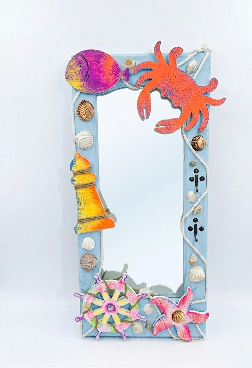 Coastal Breeze Nautical Mirror with Sea-Life Accents (70x35 cm)
