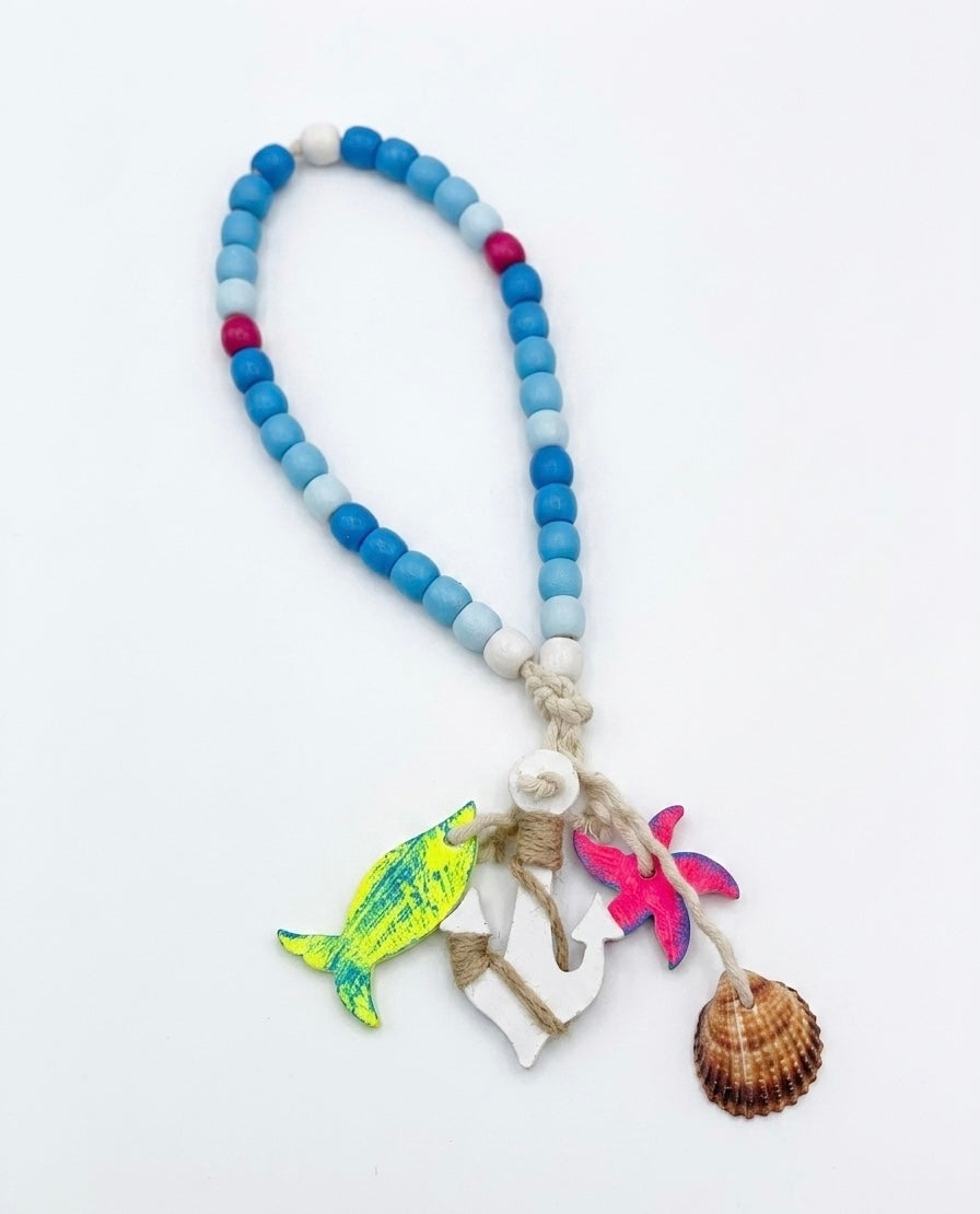 Coastal Wooden Bead Garland with Nautical Charms
