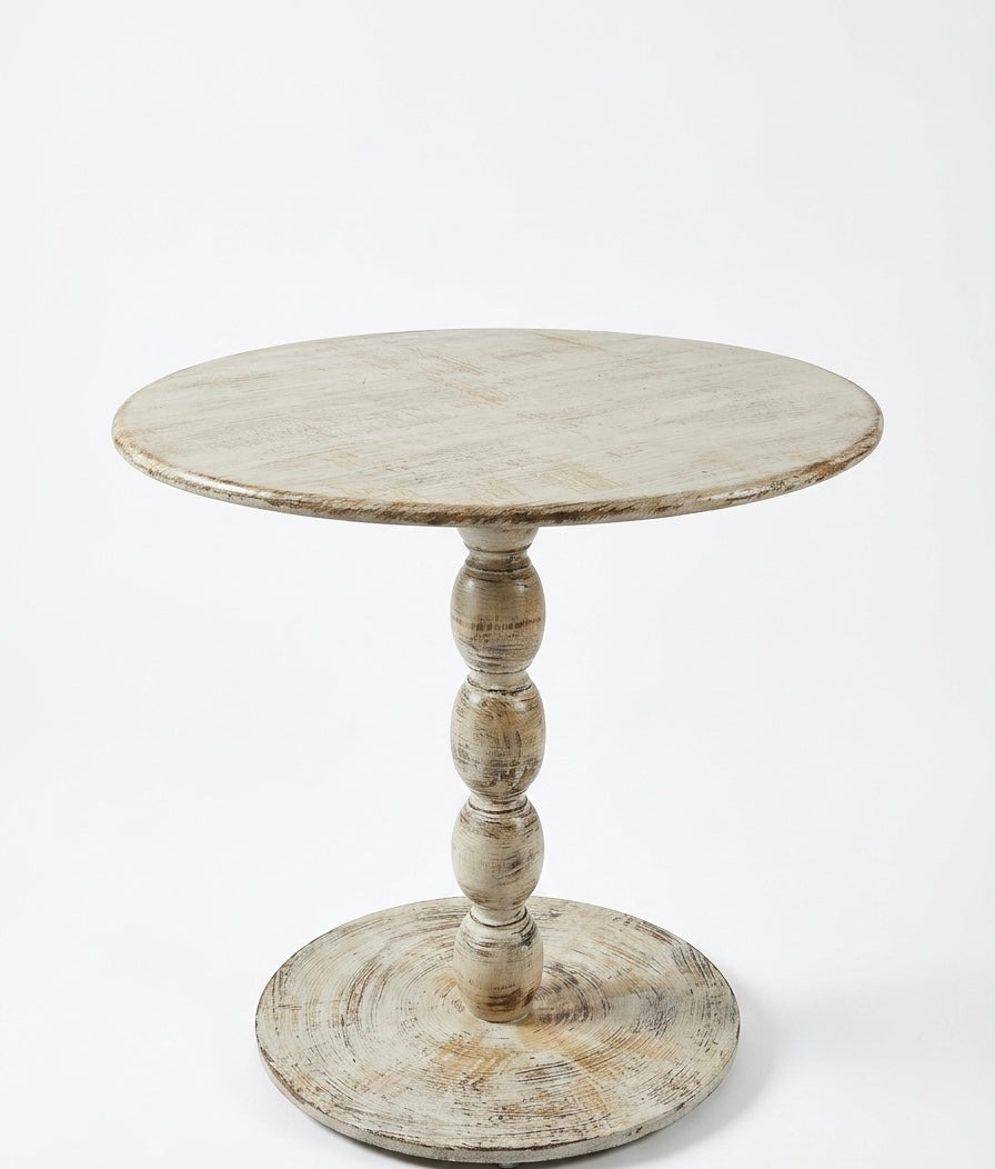 Rustic Hand-Carved Pedestal Side Table