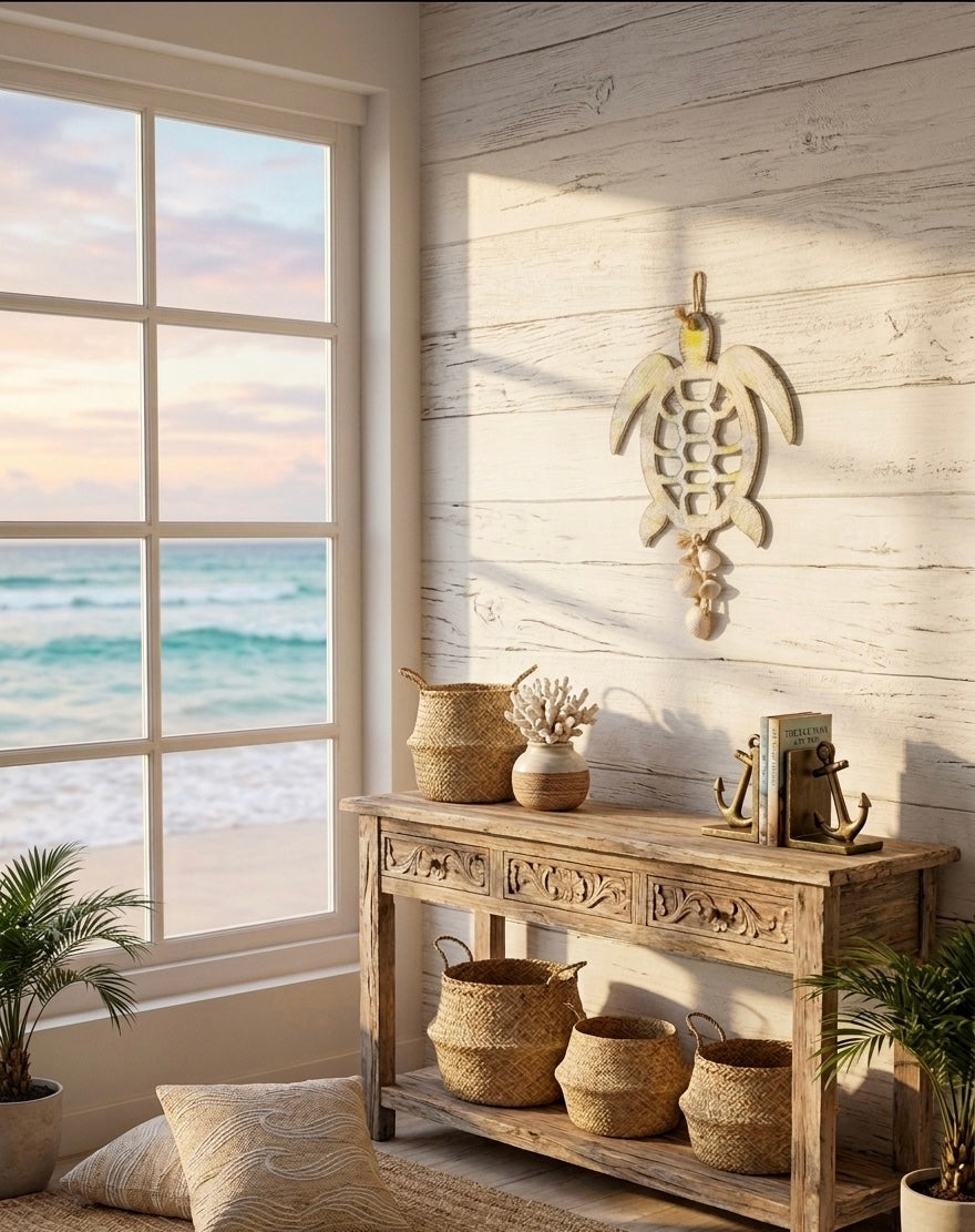 Artisanal Hand-Painted Sea Turtle Wall Decor