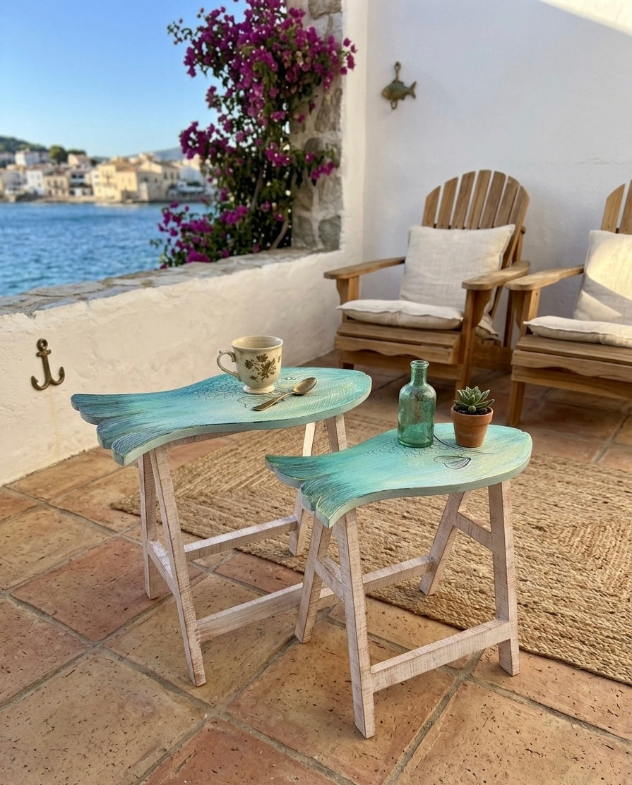Nautical Nested Side Tables – Fish-Shaped Accent Trio (Set of 2)