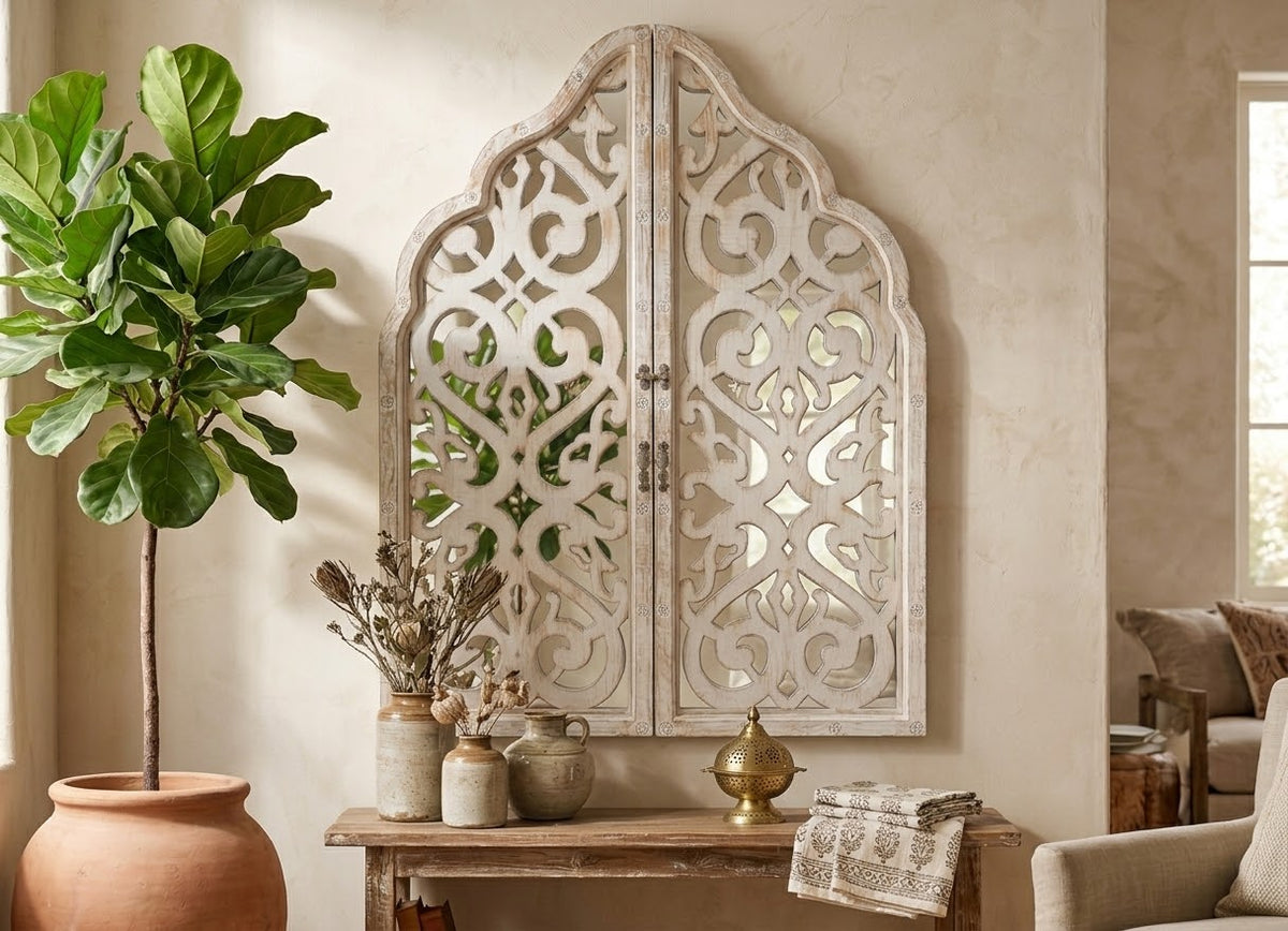 Mirrored Arabesque Hand-Carved Wall Art