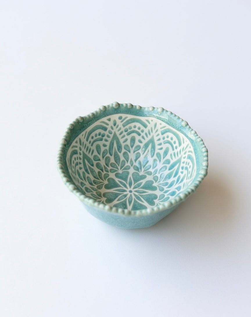 Handcrafted Teal Mandala Ceramic Snack Bowl