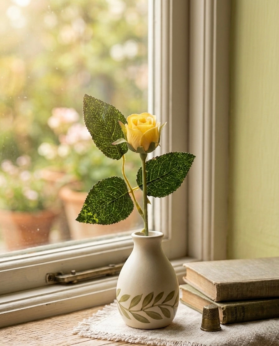 Petite Yellow Rose Bud – Single Artificial Stem
