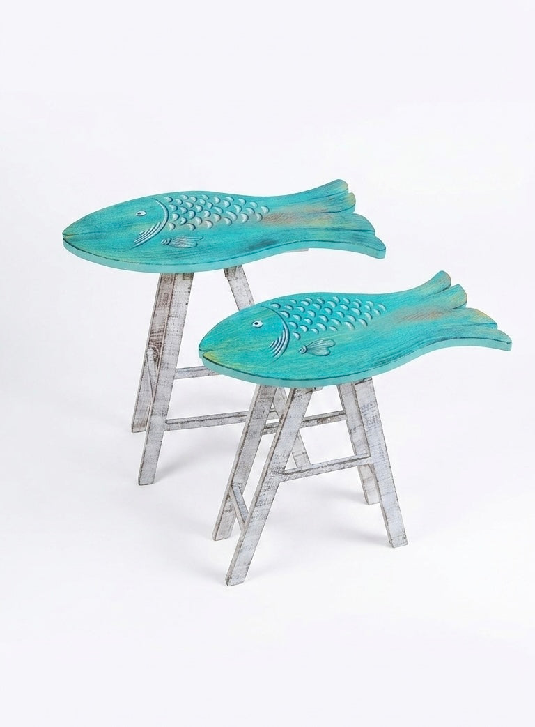 Nautical Nested Side Tables – Fish-Shaped Accent Trio (Set of 2)