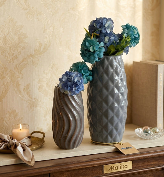 Diamond & Wave Ceramic Vase Duo