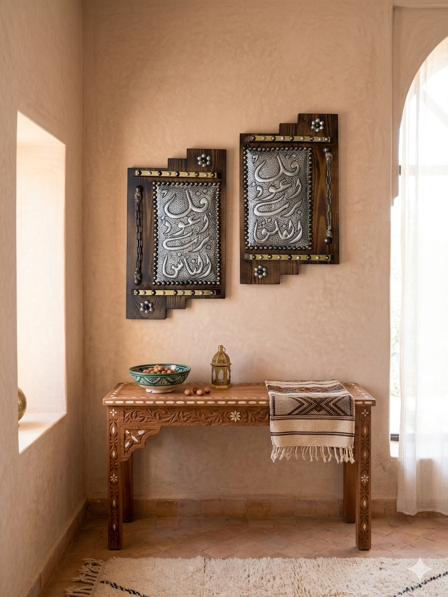 Islamic Wall Art Set – Handcrafted Wood & Embossed Metal 
