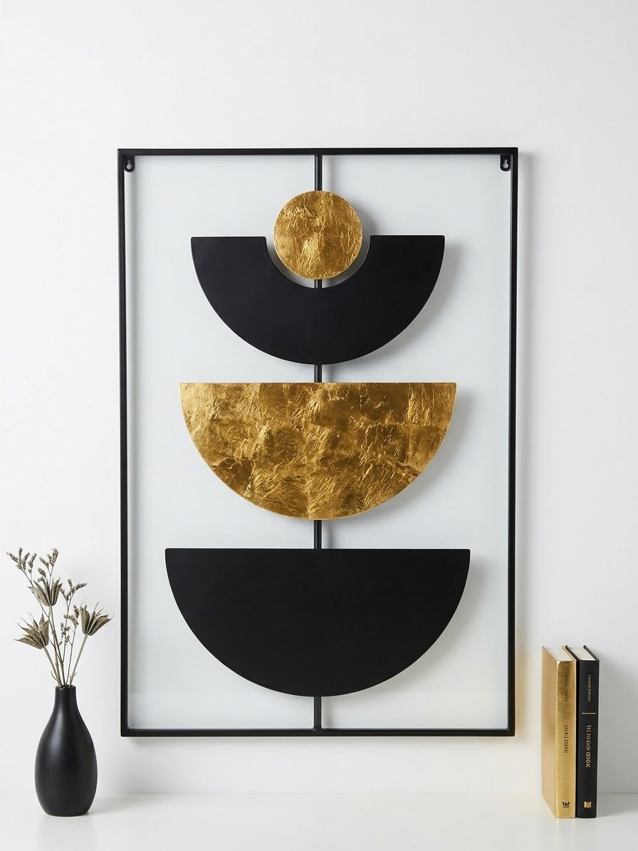 Golden Geometry Wall Art – Black & Gold | 40 × 60 cm