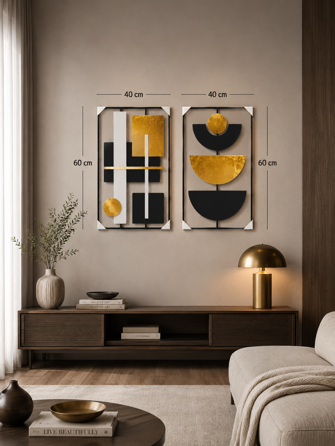 Golden Geometry Wall Art – Black & Gold | 40 × 60 cm
