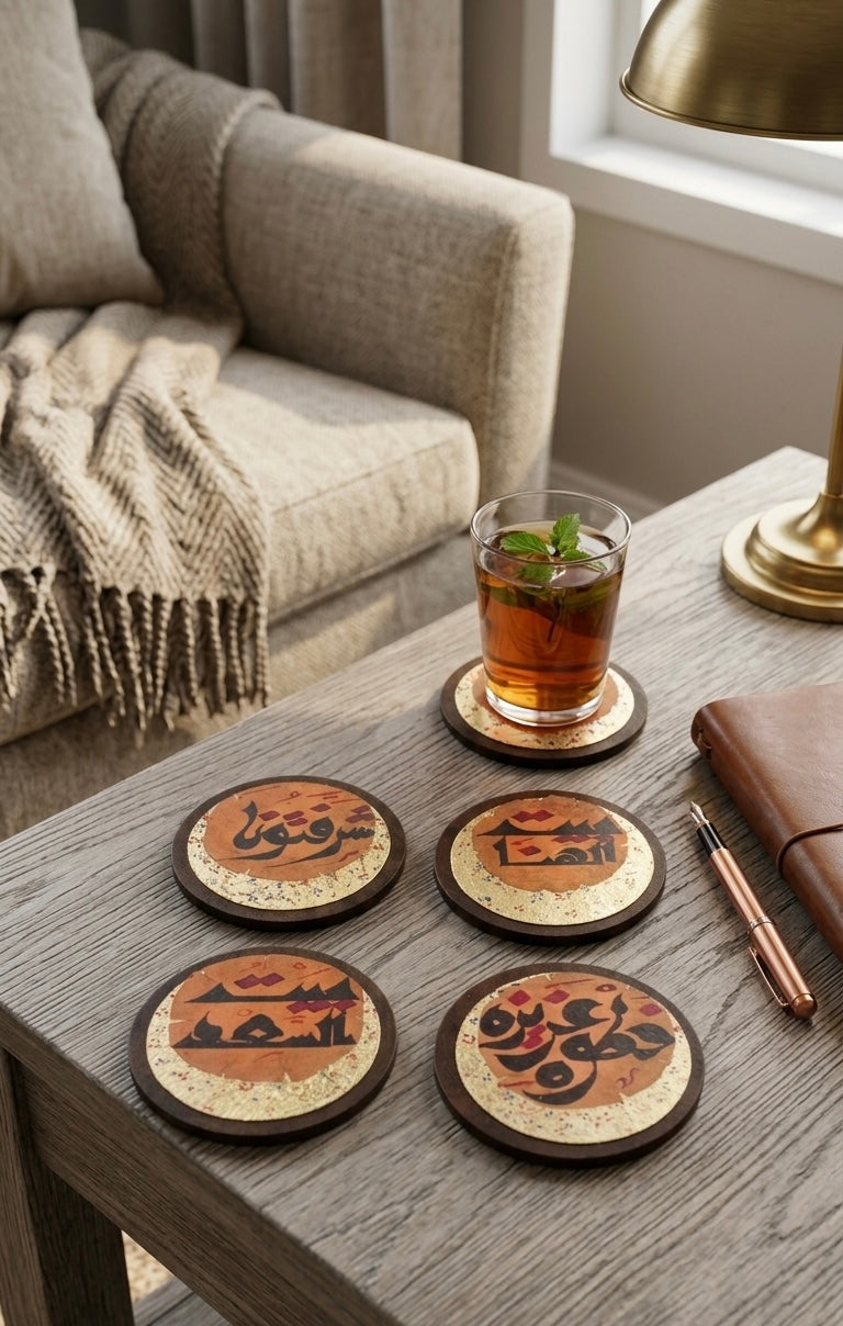 Handcrafted Arabic Calligraphy Wooden Coaster Set (Set of 4)