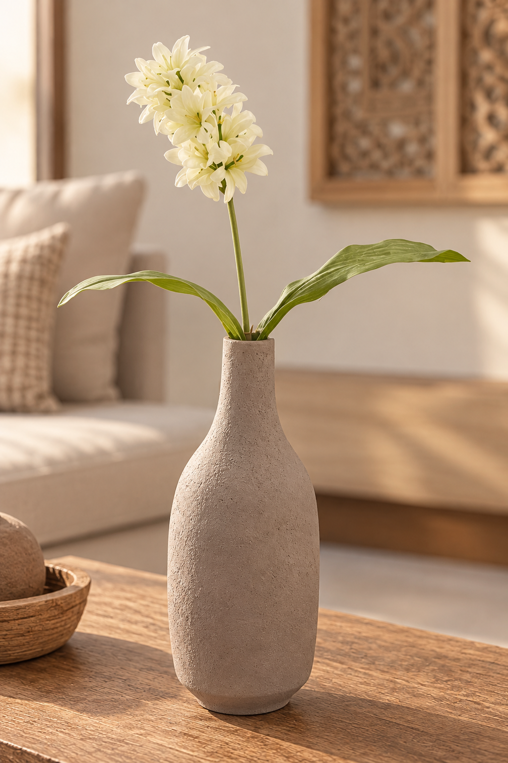 Textured Taupe Vase with Artificial Flower Arrangement