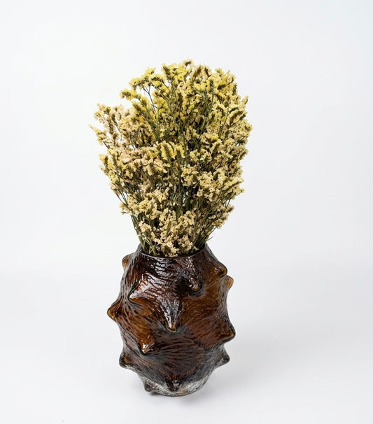 Amber Textured Glass Vase with Statice Bouquet