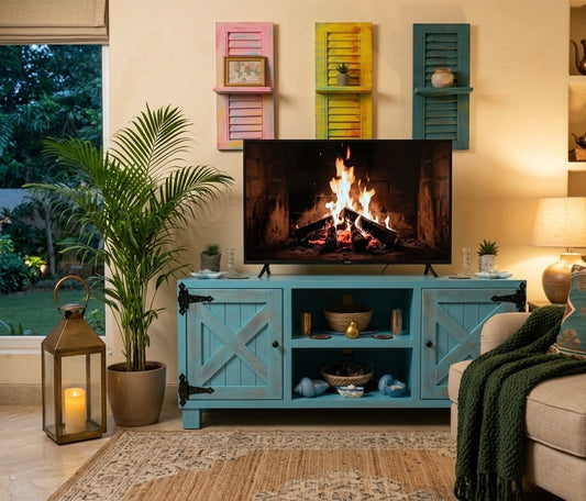 Coastal Charm Rustic Blue Wood TV Unit