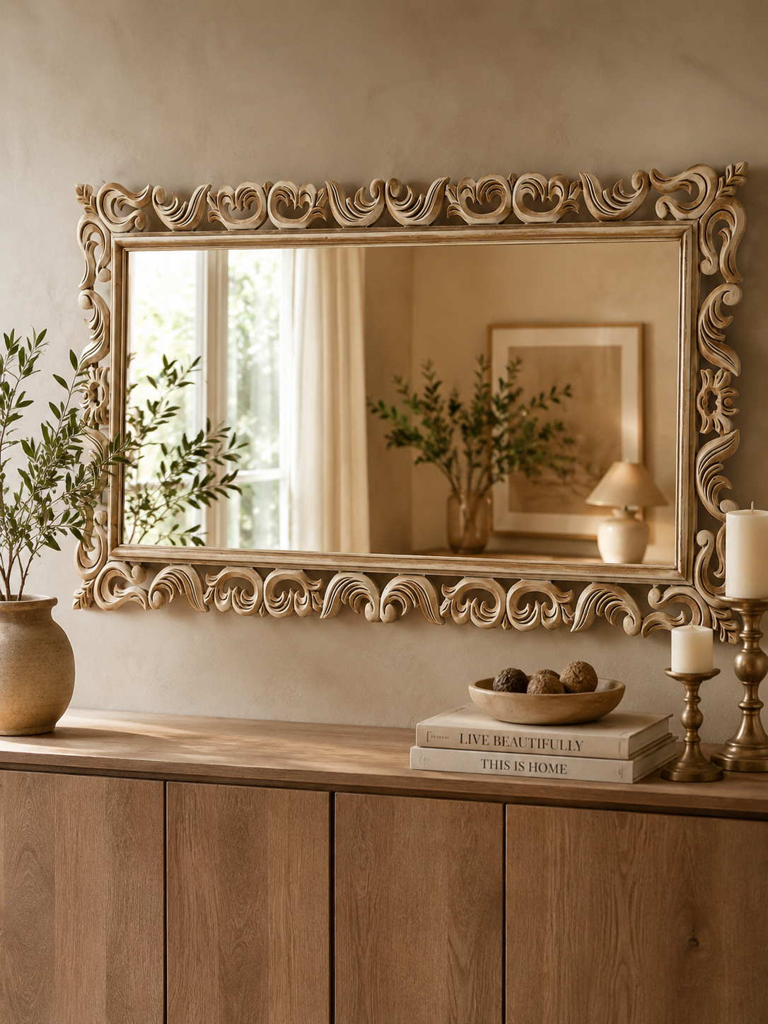 Ornate Carved Wooden Mirror