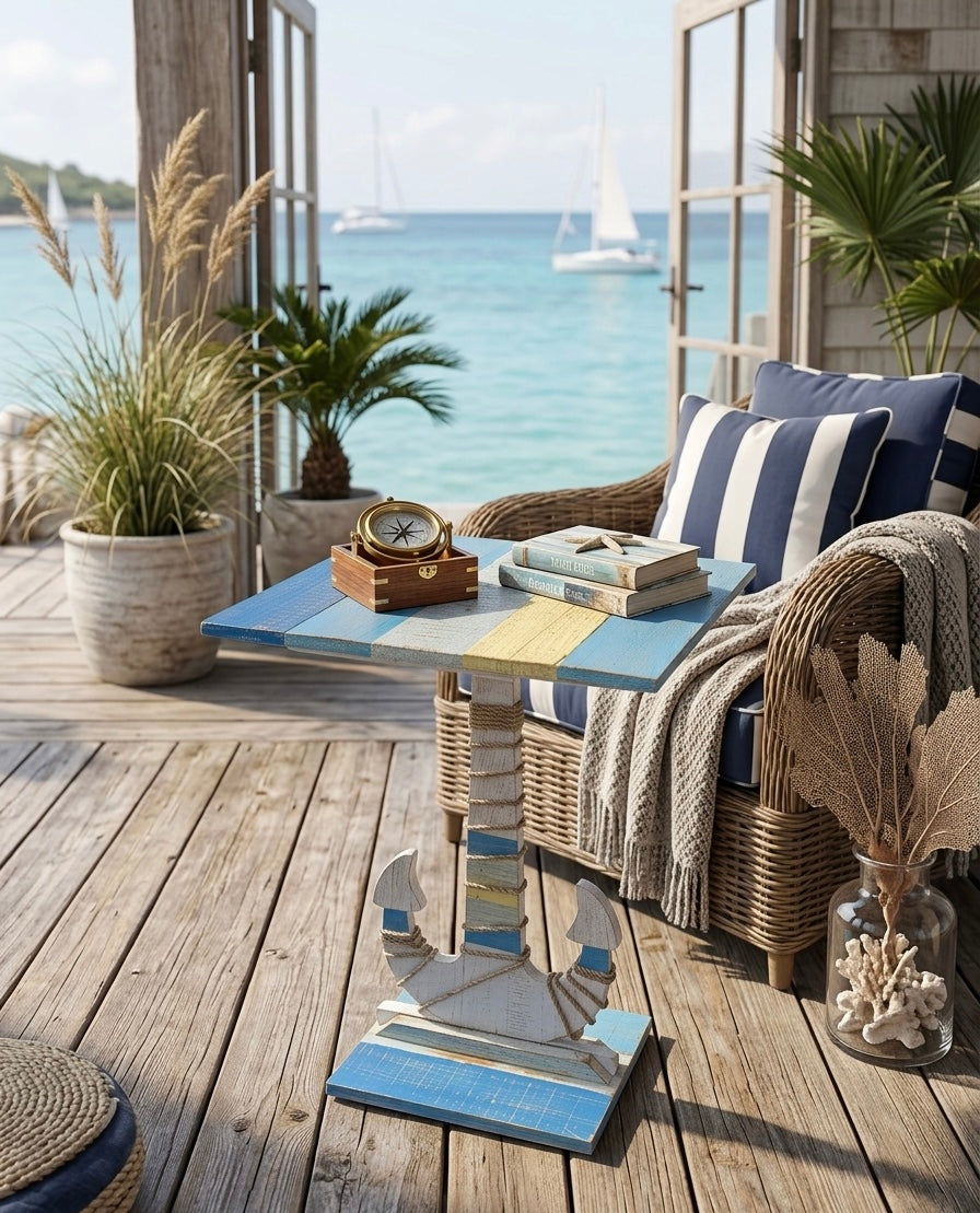 The Captain's Anchor Handcrafted Coastal Side Table 